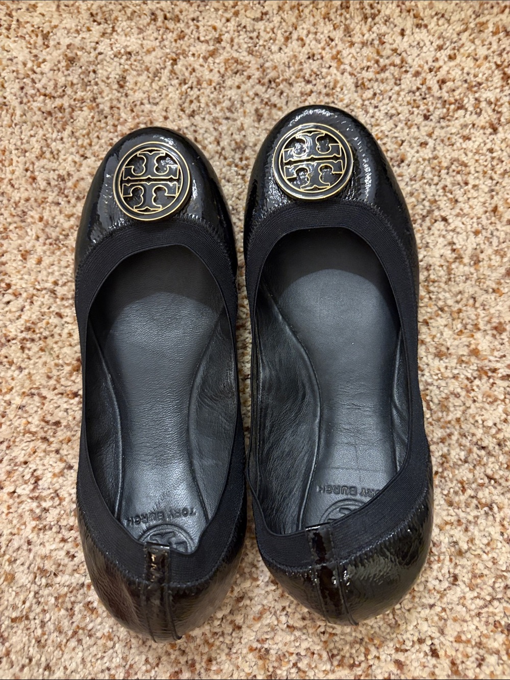 Tory Burch Black Patent Logo Flats